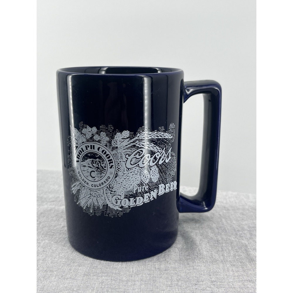 Vintage‎ Coors Pure Golden Beer Mug Ceramic Blue